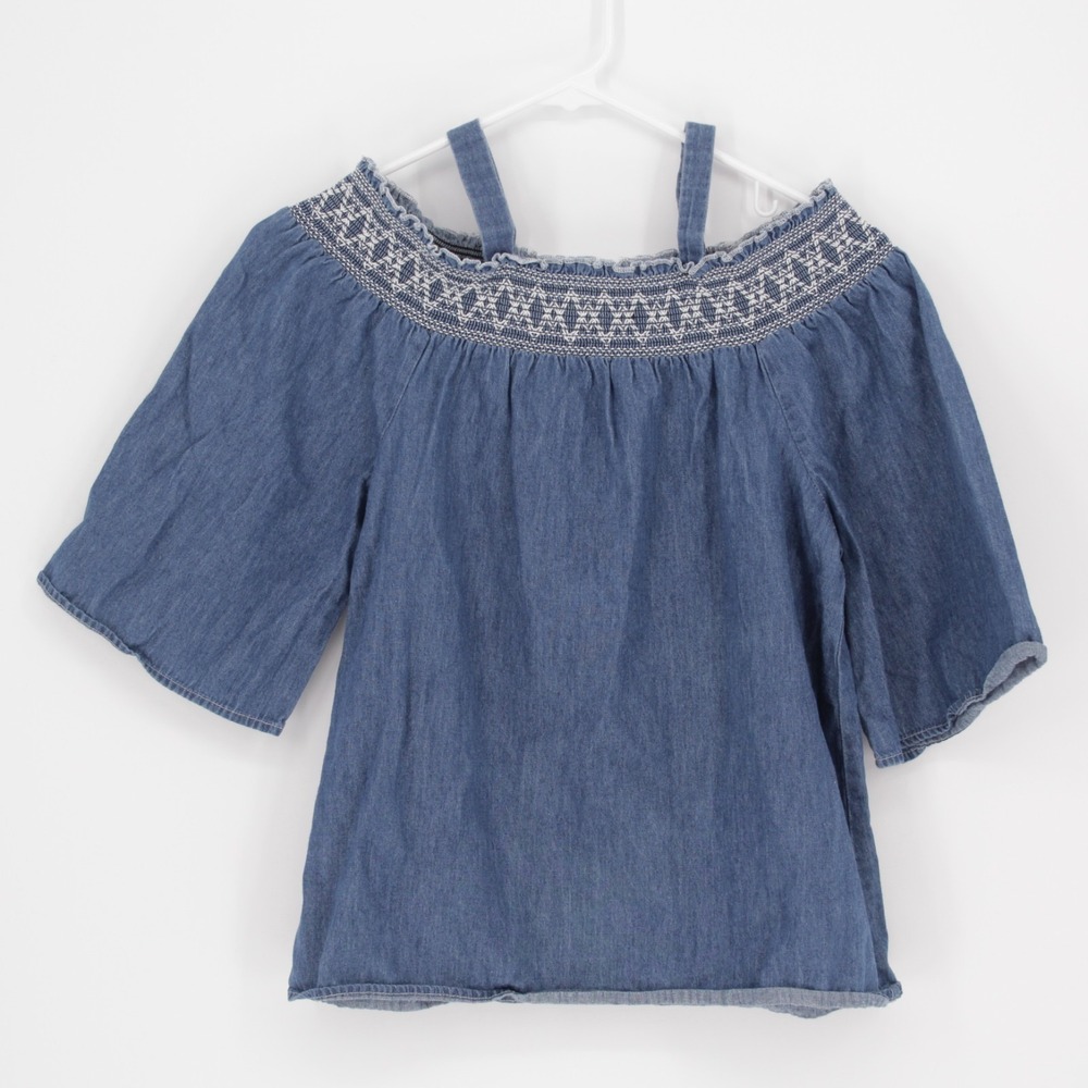 Sequin Hearts Women's Blue Chambray Off Shoulder Peasant Top Size‎ XL